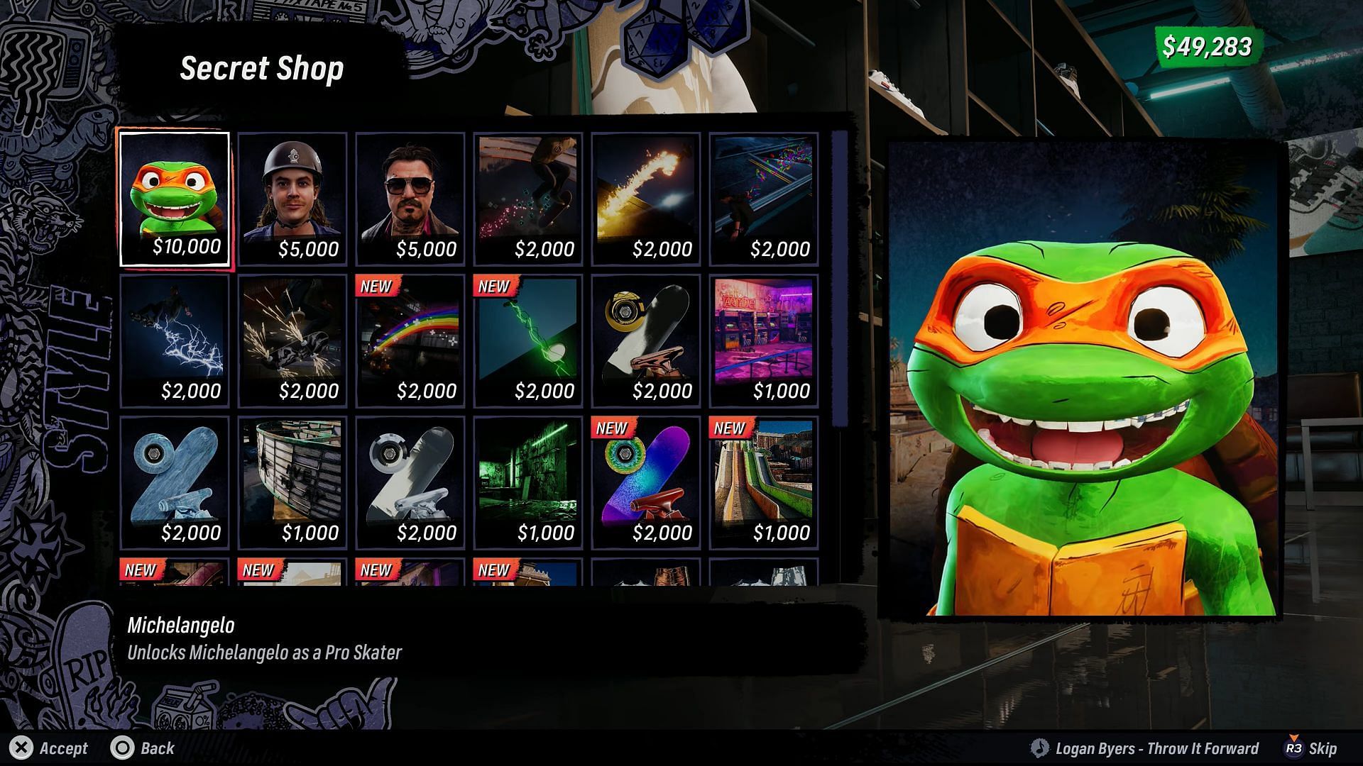 Michelangelo in Tony Hawk's Pro Skater 3+4 (Image via Activision || YouTube/@JSkeleton)
